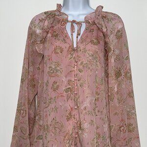NWOT Fairycore Coquette Ethereal Haver & Blair Pink Sheer Blouse Women's size M